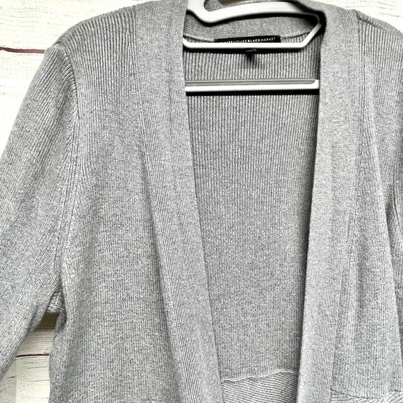 White House Black Market Gray Open Front Long Line Cardigan Size L - Picture 2 of 12